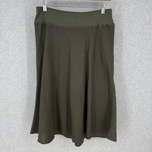 Three Dots Womens Midi Length Linen Skirt Size L Olive Green Pull On USA Made - Picture 1 of 10